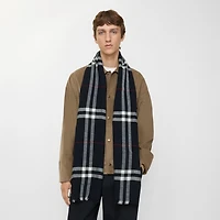 Wide Check Wool Scarf in Ink | Burberry® Official