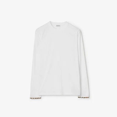 Long-sleeve Check Trim Cotton Top in White - Men | Burberry® Official