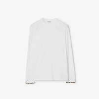 Long-sleeve Check Trim Cotton Top in White - Men | Burberry® Official