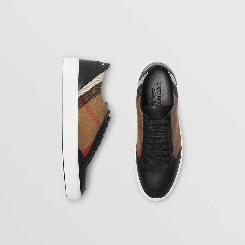 Check Detail Leather Sneakers in HOUSE CHECK/BLACK - Women | Burberry® Official