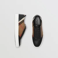 Check Detail Leather Sneakers in HOUSE CHECK/BLACK - Women | Burberry® Official