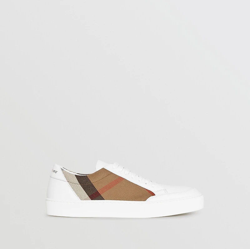 Check Detail Leather Sneakers in HOUSE CHECK/ OPTIC WHITE - Women | Burberry® Official