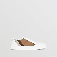 Check Detail Leather Sneakers in HOUSE CHECK/ OPTIC WHITE - Women | Burberry® Official