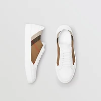 Check Detail Leather Sneakers in HOUSE CHECK/ OPTIC WHITE - Women | Burberry® Official