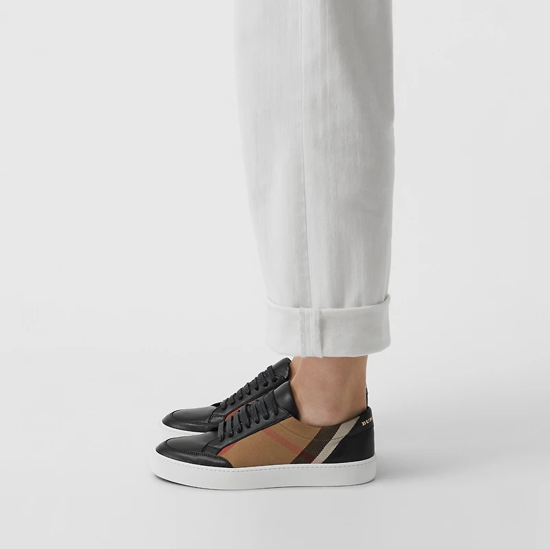 Check Detail Leather Sneakers in HOUSE CHECK/BLACK - Women | Burberry® Official