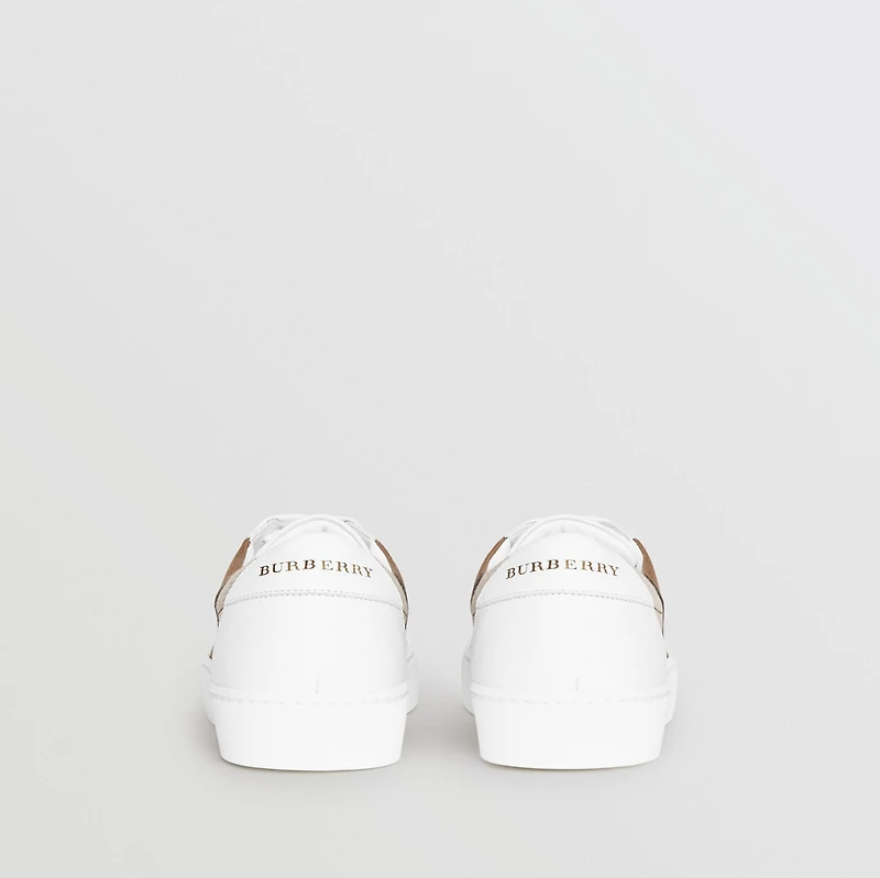 Check Detail Leather Sneakers in HOUSE CHECK/ OPTIC WHITE - Women | Burberry® Official