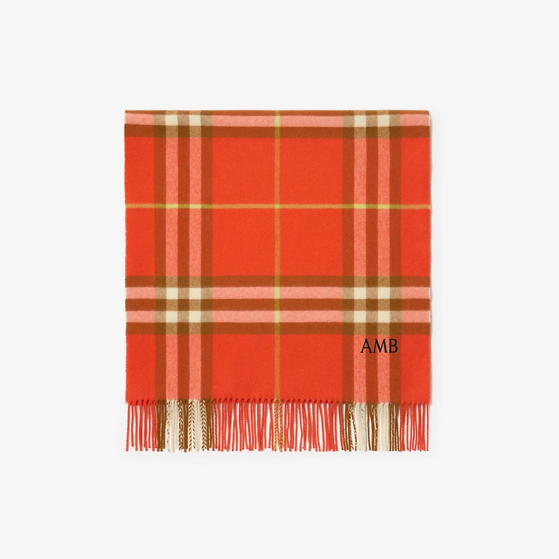 Wide Check Cashmere Scarf in Tomato red | Burberry® Official
