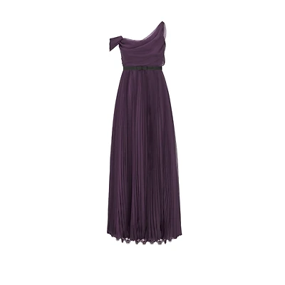 Long Pleated Dress with Belt