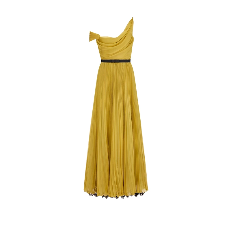Long Pleated Dress with Belt
