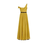 Long Pleated Dress with Belt