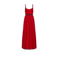 Long Pleated Dress with Belt