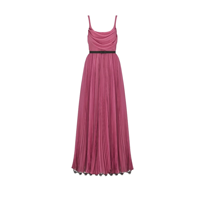 Long Pleated Dress with Belt