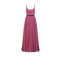 Long Pleated Dress with Belt
