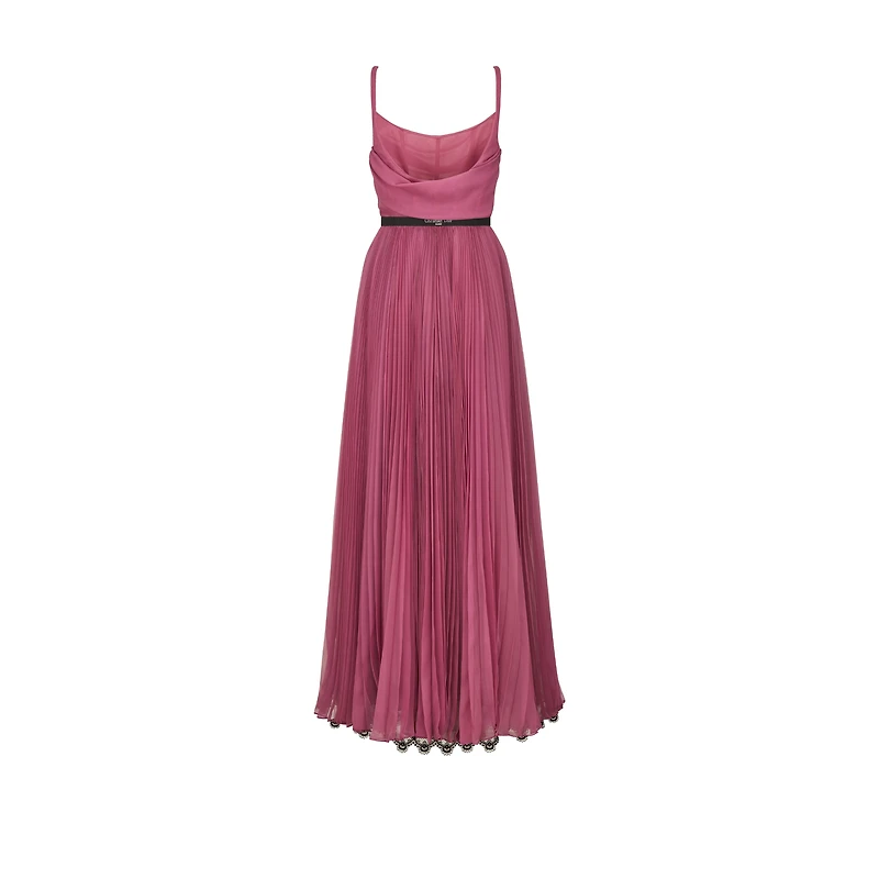 Long Pleated Dress with Belt