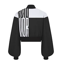 Cropped Bomber Jacket with Bishop Sleeves