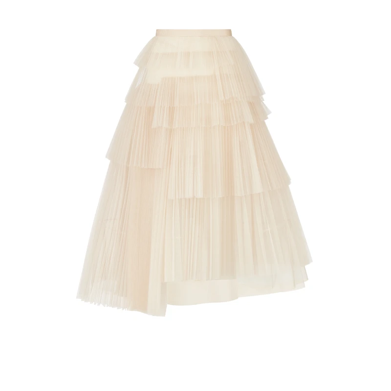 Mid-Length Asymmetric Pleated Skirt