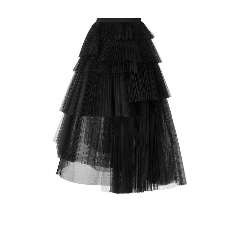 Mid-Length Asymmetric Pleated Skirt