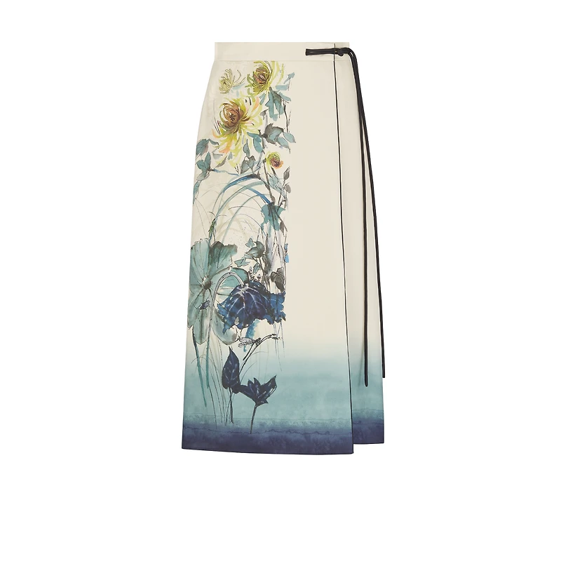 Mid-Length Straight-Cut Wrap Skirt
