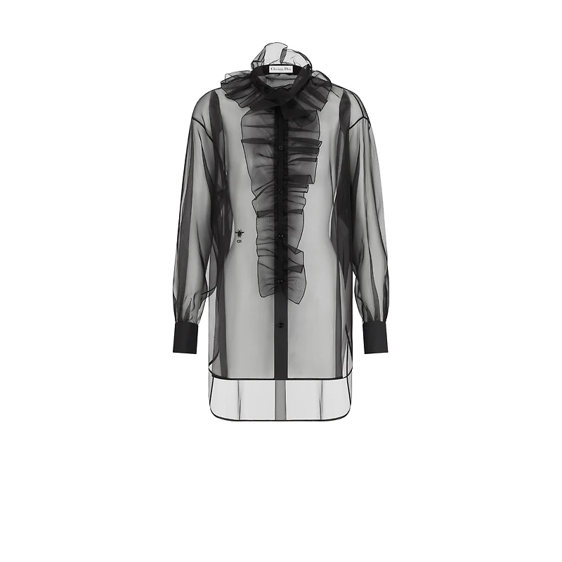 Transparent Blouse with Removable Ruched Collar