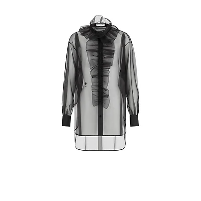 Transparent Blouse with Removable Ruched Collar