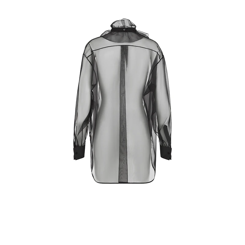 Transparent Blouse with Removable Ruched Collar