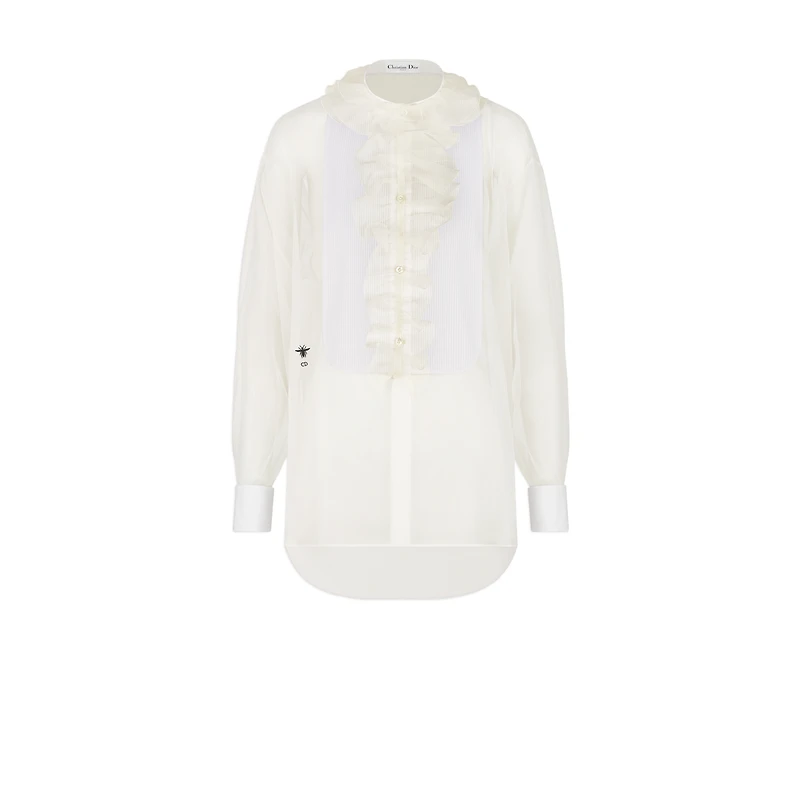 Transparent Blouse with Plastron and Removable Ruched Collar