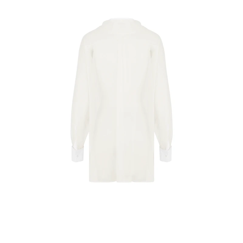 Transparent Blouse with Plastron and Removable Ruched Collar