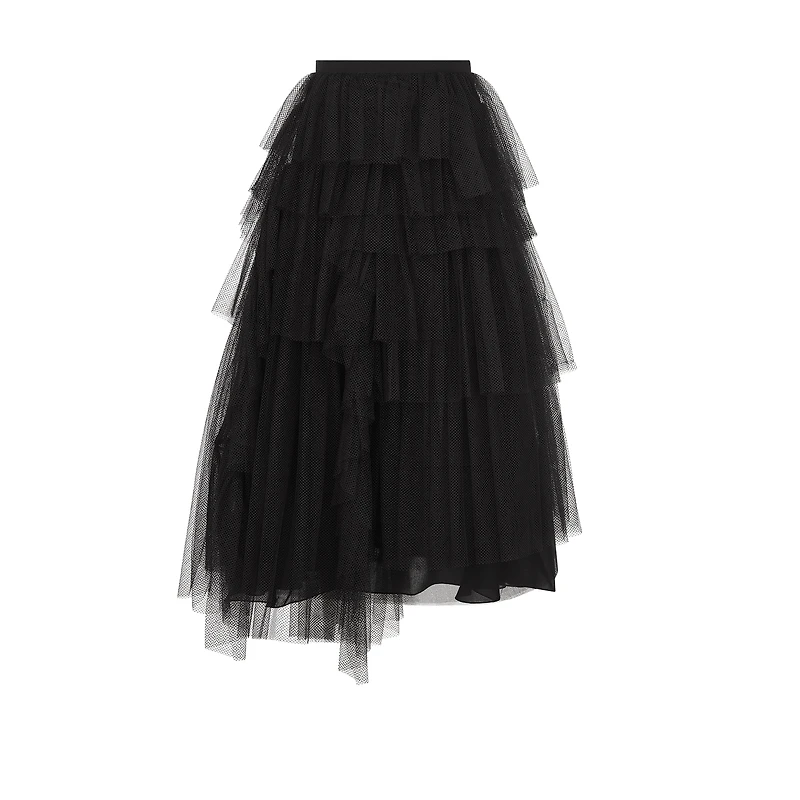 Mid-Length Asymmetric Ruffled Skirt