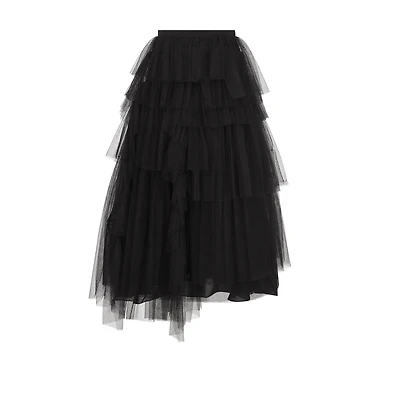 Mid-Length Asymmetric Ruffled Skirt