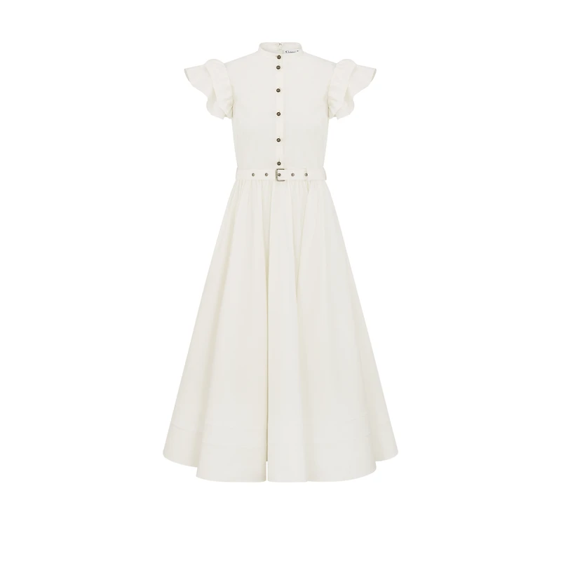 Mid-Length Flared Dress with Belt