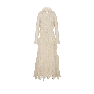 Long Ruffled Dress with Removable Ruched Collar