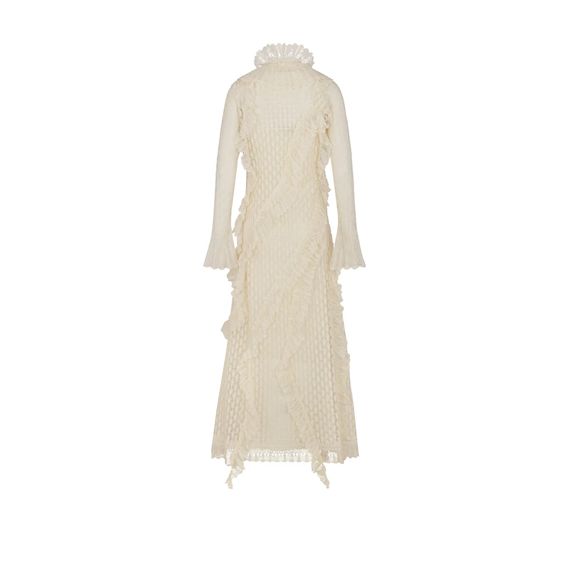 Long Ruffled Dress with Removable Ruched Collar