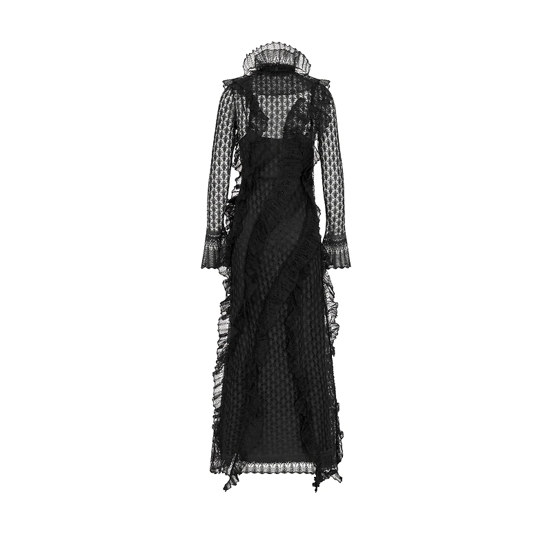 Long Ruffled Dress with Removable Ruched Collar