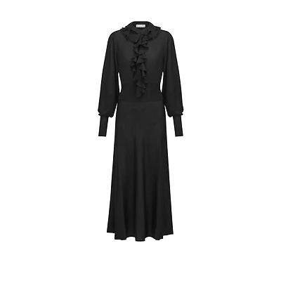 Mid-Length Dress with Removable Ruched Collar