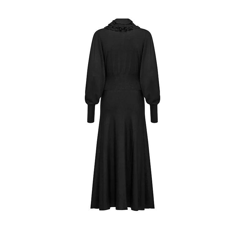 Mid-Length Dress with Removable Ruched Collar