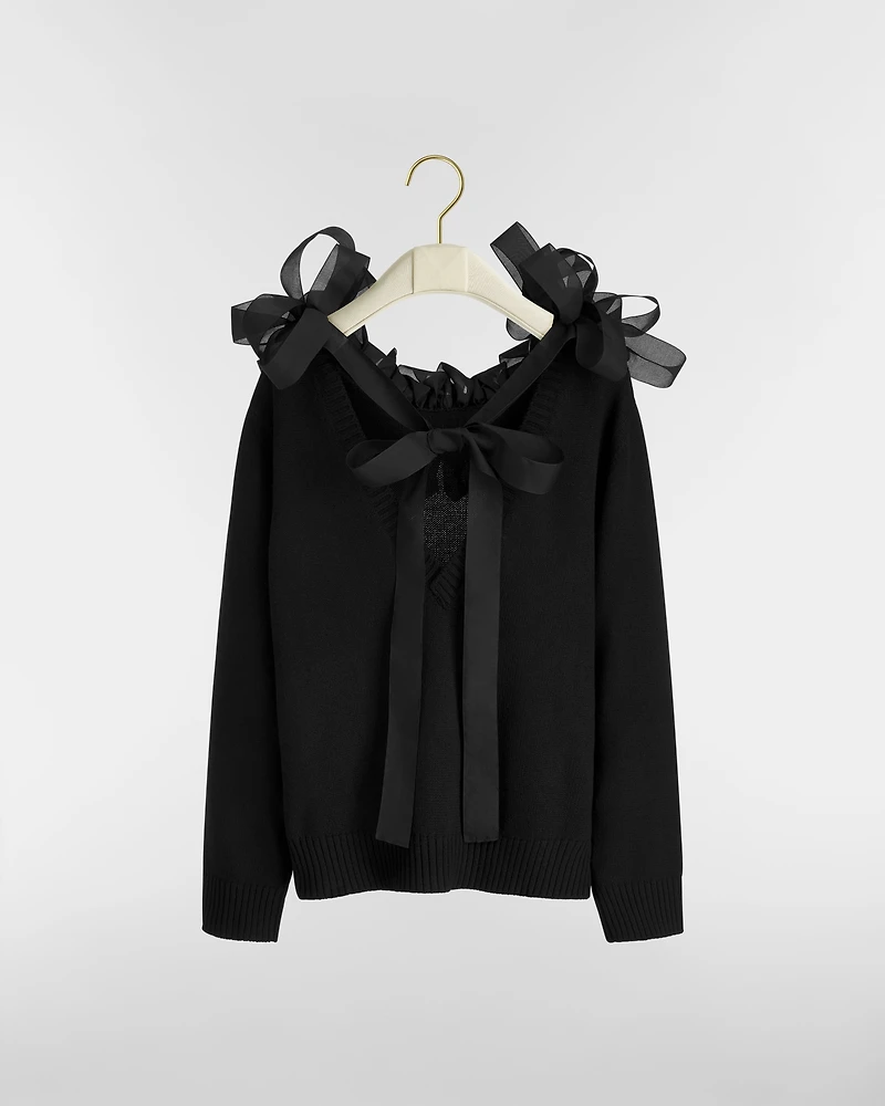 Sweater with Ribbon Neckline