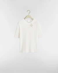 Short-Sleeved Sweater with Bouquet Embroidery