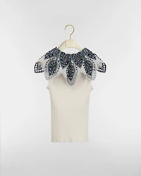 Sleeveless Sweater with Ruffle Collar