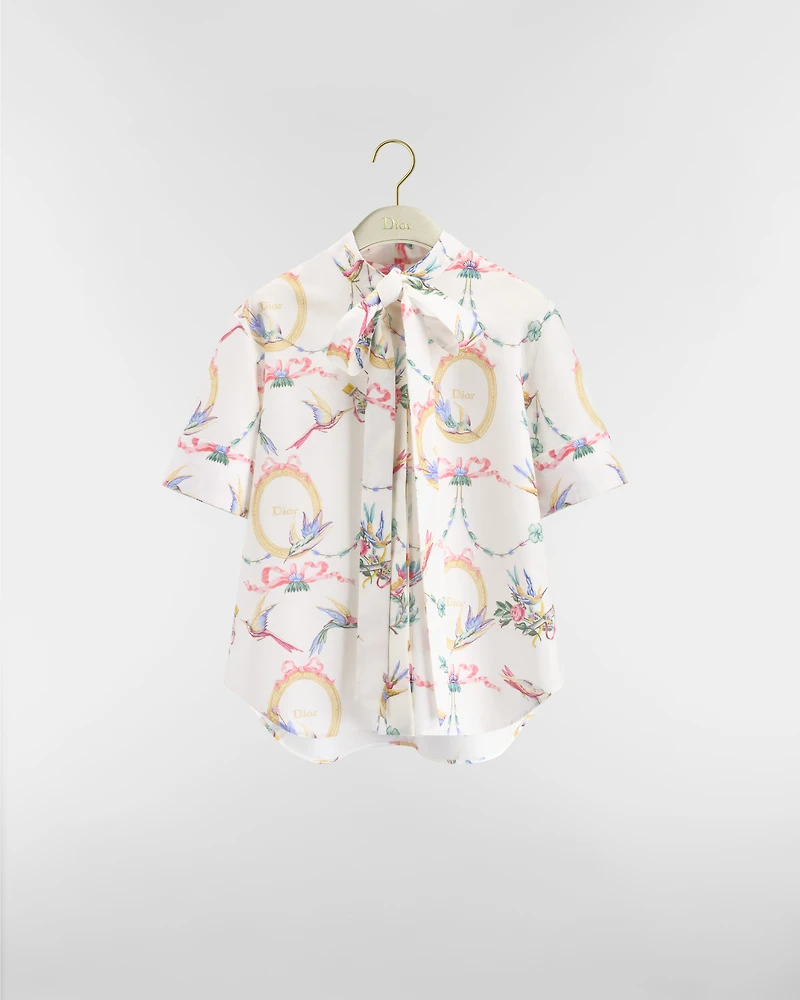 Dior Qixi Short-Sleeved Tie-Collar Blouse