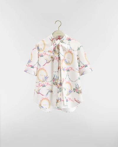 Dior Qixi Short-Sleeved Tie-Collar Blouse