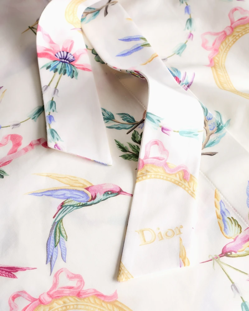 Dior Qixi Short-Sleeved Tie-Collar Blouse