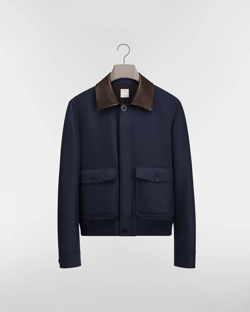 Blouson Jacket with Leather Collar