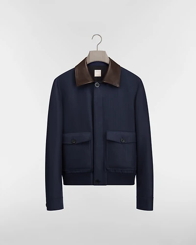 Blouson Jacket with Leather Collar