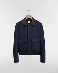 Blouson Jacket with Leather Collar