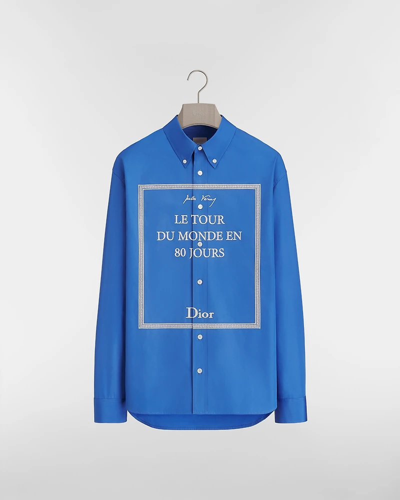 Shirt with Buttoned Collar and Book Cover Embroidery
