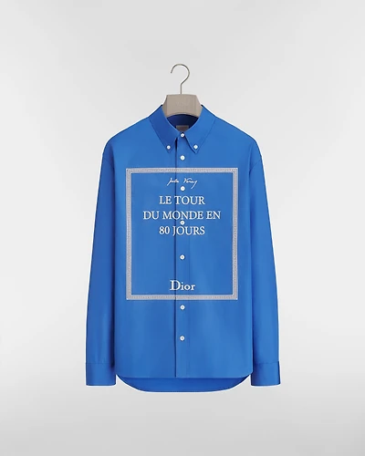 Shirt with Buttoned Collar and Book Cover Embroidery