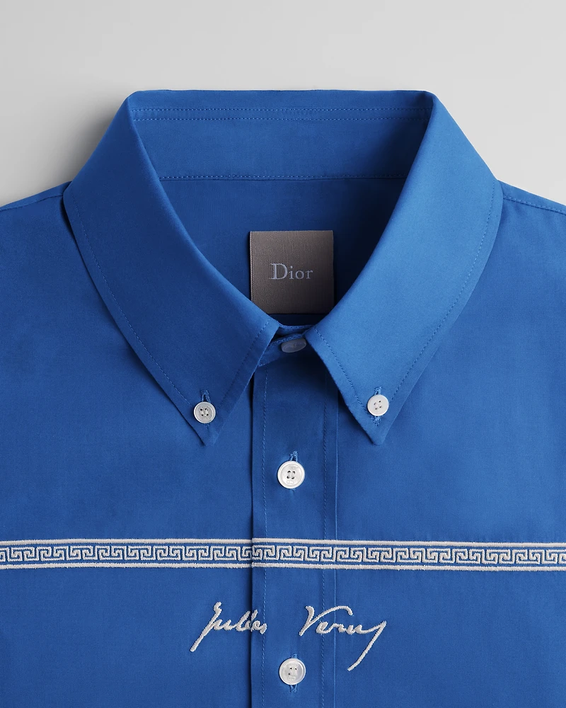 Shirt with Buttoned Collar and Book Cover Embroidery