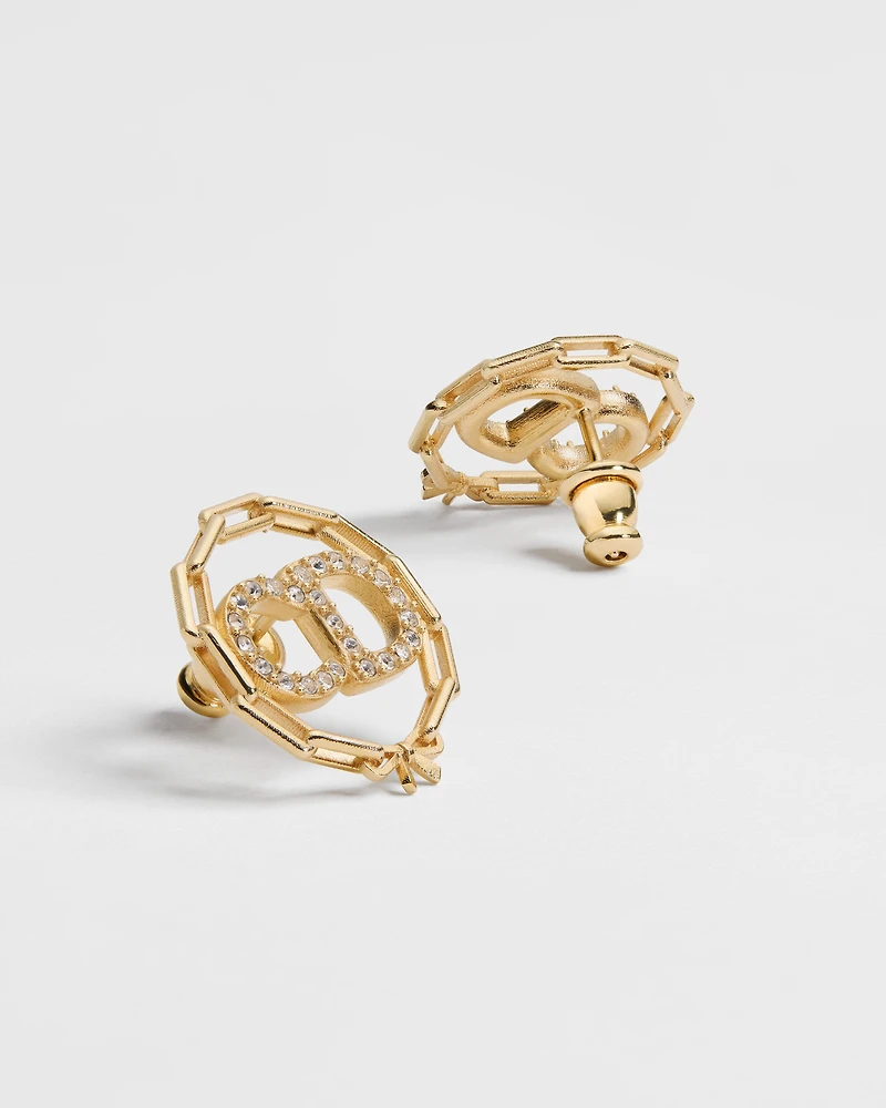 CD Circle Chain Stud Earrings