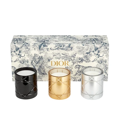 Set of Three Scented Mini Candles: Résines Boisées, Ambre d'Or and Muguet Encens