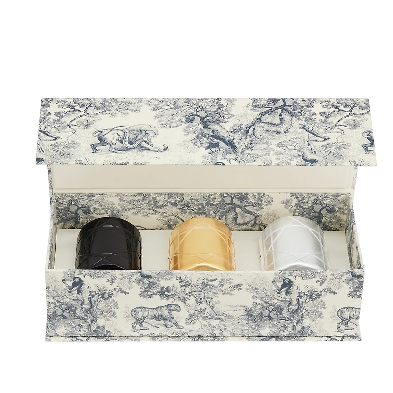 Set of Three Scented Mini Candles: Résines Boisées, Ambre d'Or and Muguet Encens